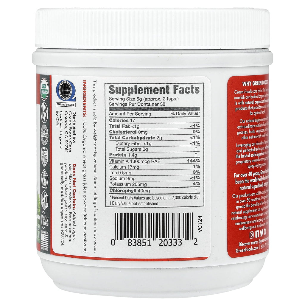 Green Foods Organic and Raw Wheatgrass Shots 5.3 oz Pwdr