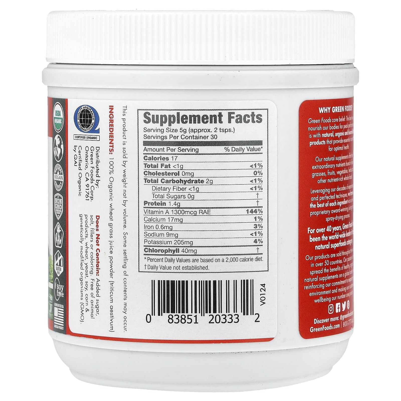 Green Foods Organic and Raw Wheatgrass Shots 5.3 oz Pwdr