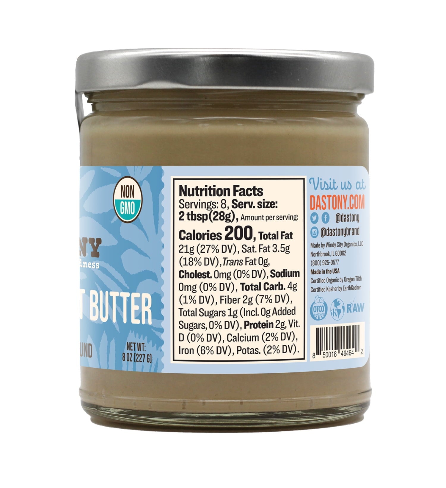 Dastony Organic Macadamia Nut Butter, Ultra Smooth, 8 oz (227 g)