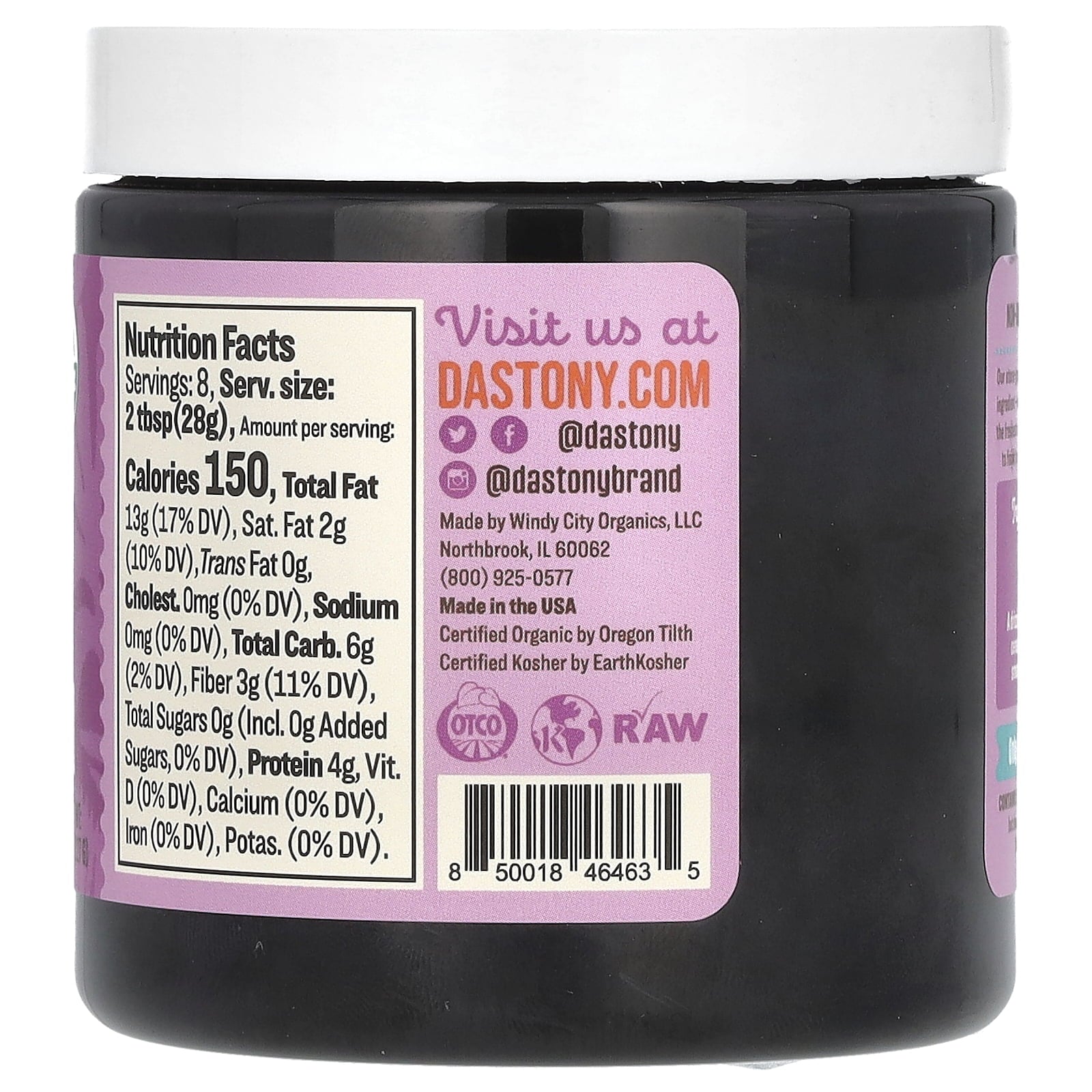 Dastony Organic Black Sesame Tahini, Raw Stone Ground, 8 oz (227 g)