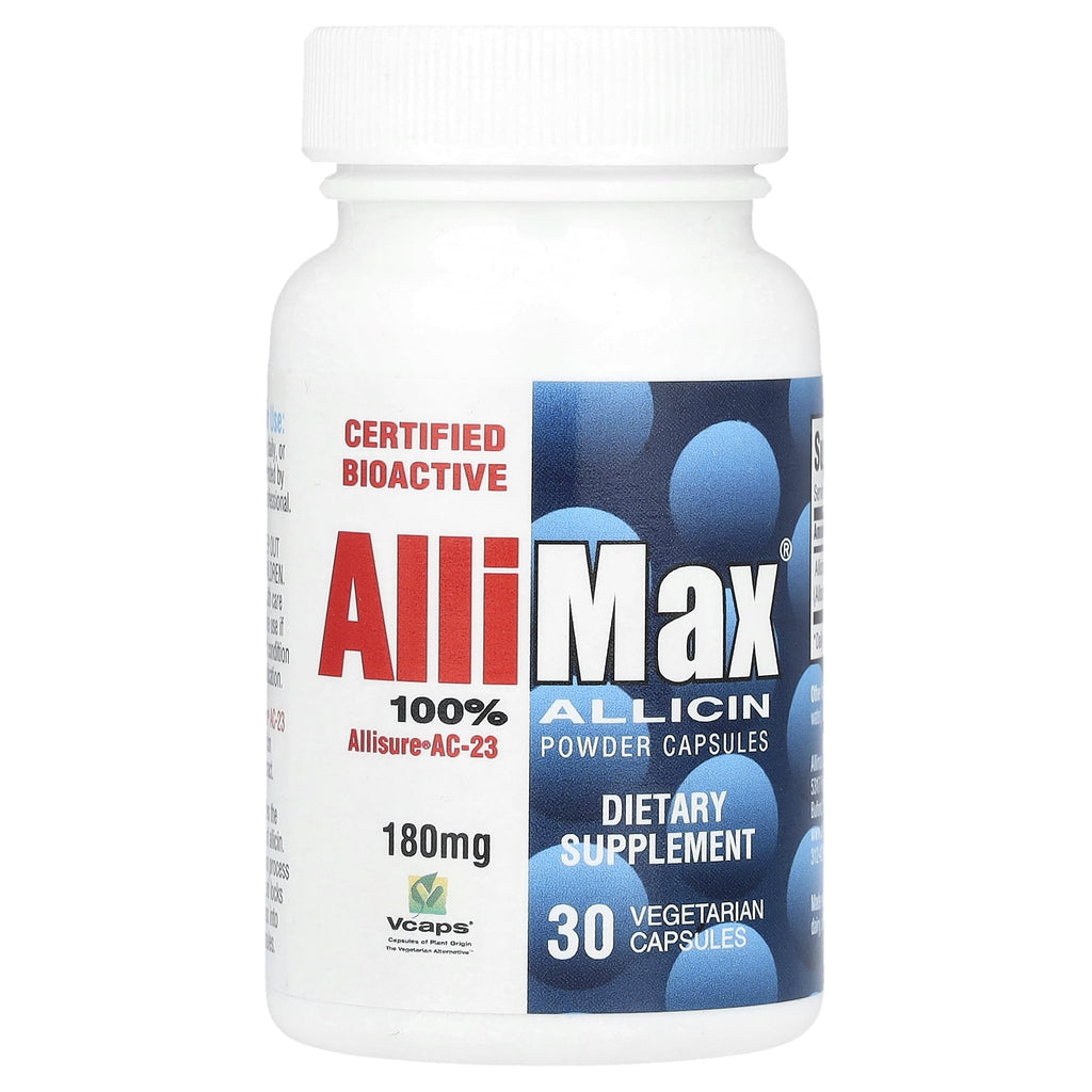 Allimax 100% Allicin Powder Capsules, 180 mg, 30 Vegetarian Capsules