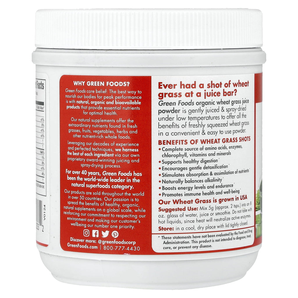 Green Foods Organic and Raw Wheatgrass Shots 5.3 oz Pwdr