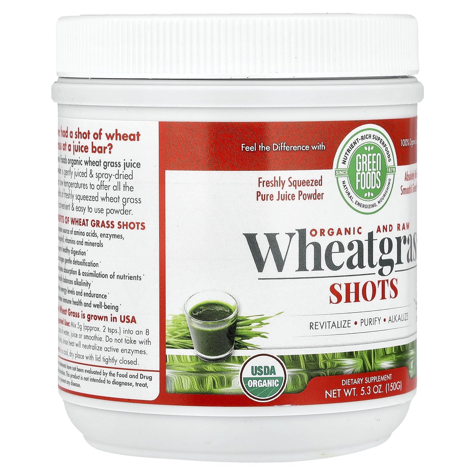 Green Foods Organic and Raw Wheatgrass Shots 5.3 oz Pwdr