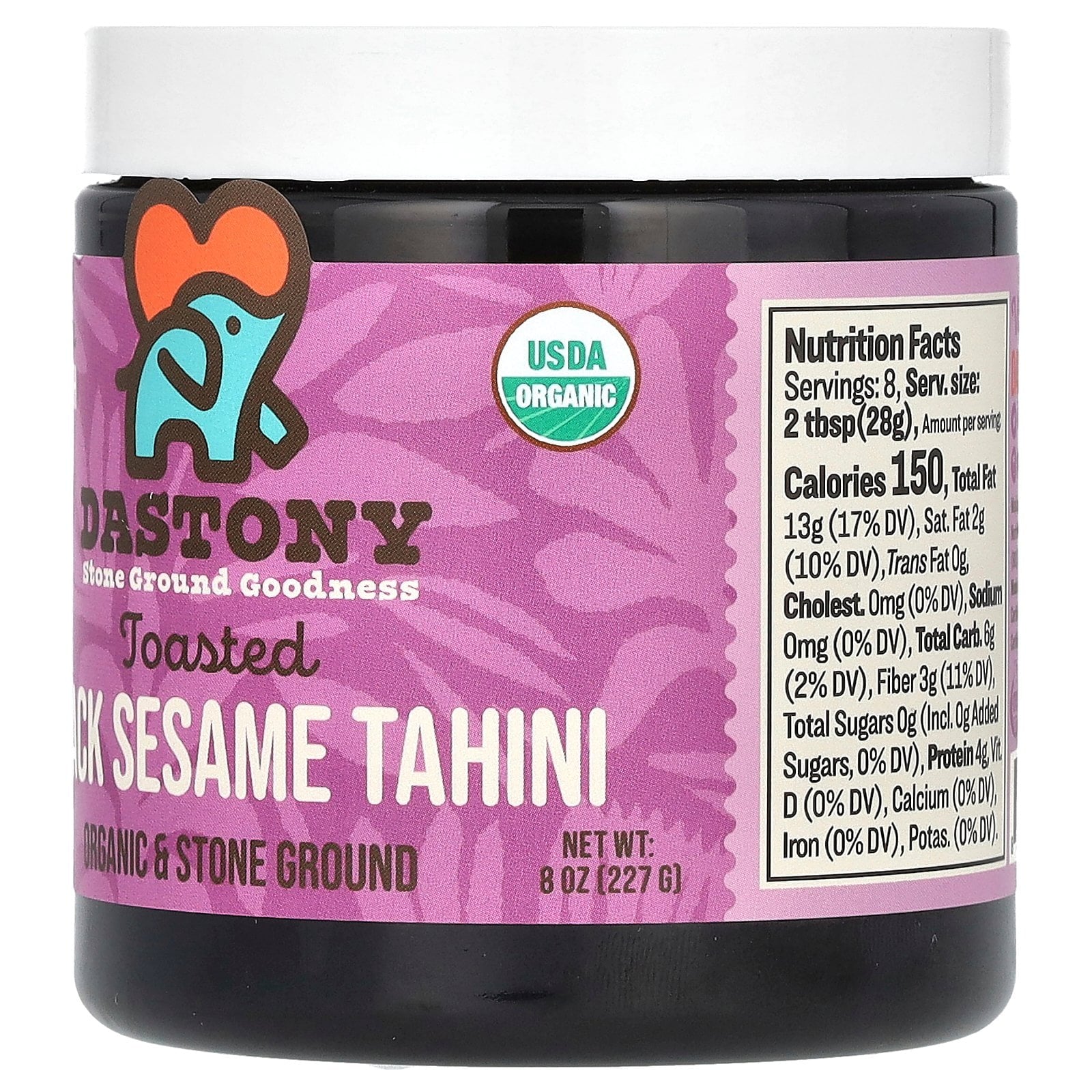 Dastony Organic Black Sesame Tahini, Raw Stone Ground, 8 oz (227 g)